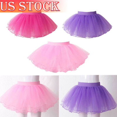 #ad US Kids Girls Ballet Dance Tutu Skirts Elastic Waist 4 Layers Mesh Tulle Skirts $8.36