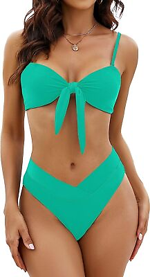 #ad Blooming Jelly Women#x27;s High Waisted Bikini Sets Two Piece Swimsuit Front Tie Kno $55.33