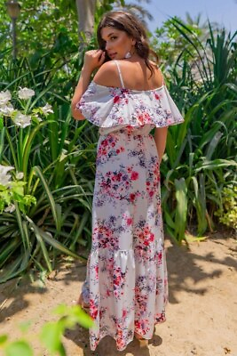 #ad Women Boho Floral Maxi Dress Short Sleeve Casual Party Summer Beach Sundress $34.00