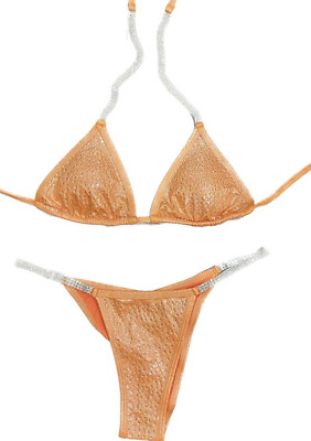 #ad Orange Competition Bikini Small with Rhinestone connectors IFBB NPC $66.50