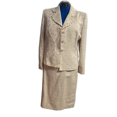 #ad #ad KASPER Blazeramp;Skirt Size14 Petite Cream amp; Gold Metallic Floral Linen Blend Suit $39.96