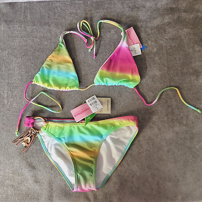 #ad Cia Maritima 2 Piece Bikini Set Swimsuit Womens M Reversable Top Stripes New $29.99