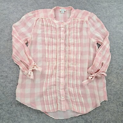 #ad Sundance Shirt Womens Medium Pink Button Blouse Eyelet Lace Boho Swiss Dot Top $39.98