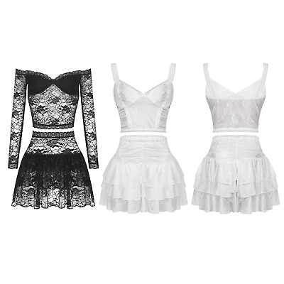 #ad Womens Mini Skirt Two Piece Fancy Dress Festival Clubwear Bodycon Matching Sets $18.39