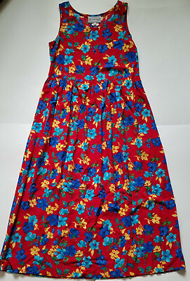 #ad Vintage Maxi Dress Size 10 Floral Rayon Stonebridge Red Sleeveless Modern Long $99.99