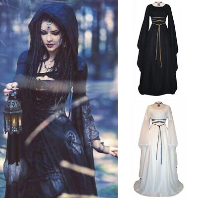 #ad Women Vintage Renaissance Dress Elegant Long Party Dress Long Sleeve Solid Dress $30.04