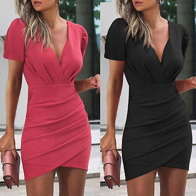 plus Dresses Summer Women Fashion Sexy Solid Color V Neck Sleeveless Short $24.18
