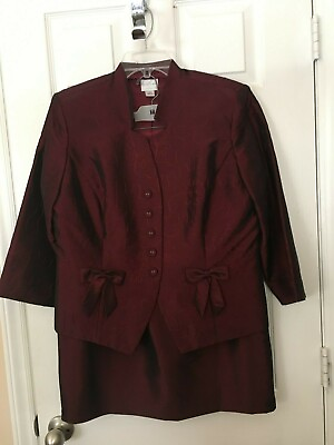 #ad Womans Emma James Maroon Skirt Suit Size 14 $35.00