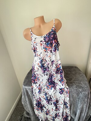 #ad Maxi Slip Dress Womens XL Sleeveless Summer Beach White Floral Long V Stretch $22.00