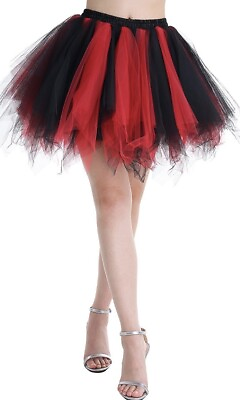 #ad Tutu Skirt Women#x27;s Layered Tulle Skirt Red And black Adult Large $10.00