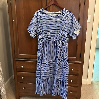 #ad Unbranded Blue White Tiered Midi Dress Size XL Boho Summer $11.45