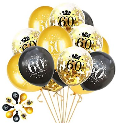 #ad Jonhamwelbor 60th Birthday Balloons Gold and Black Party Decorations 15 Pack ... $15.04