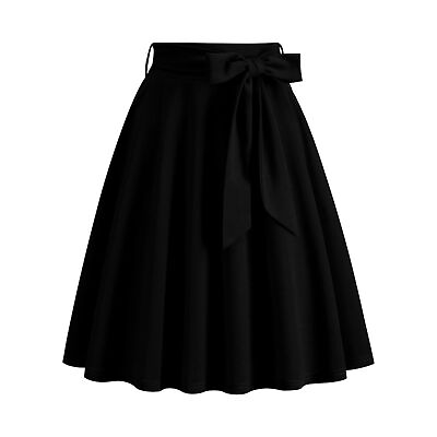 #ad High waisted Skirt Summer Midi Elegant A line with Belted Waist Ruffle Detail $13.70