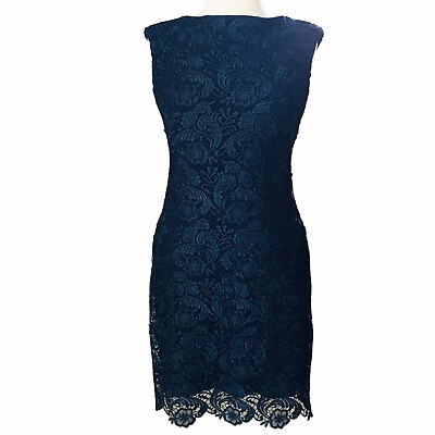 #ad New LAUREN RALPH LAUREN EVENING Dress Size 4 Navy Blue Jewel Neck BodyCon Lace $49.95