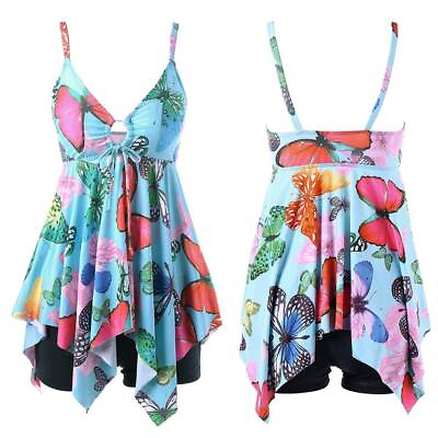 #ad Plus Size Womens Padded Tankini Set Swimsuit Skirted Swimwear Swim Dress Costume $29.89