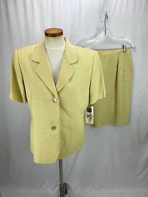 #ad Oleg Cassini Women#x27;s Yellow Skirt Suit 14 NWT $55.20
