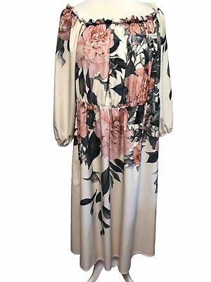 #ad Shein Beige Floral Off The Shoulder Maxi Dress 3X $12.00