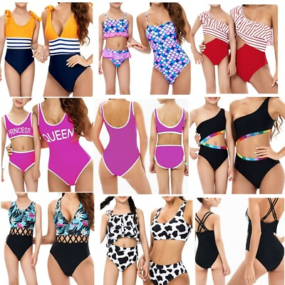 #ad Women Girls Swimsuit Floral Fishscale Print Ruffle Bikini Set Beachwear Swimwear $9.49