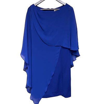 #ad Eliza J Blue Zippered Draped Cape Sleeveless Sheath Evening Dress Size 12 $48.99