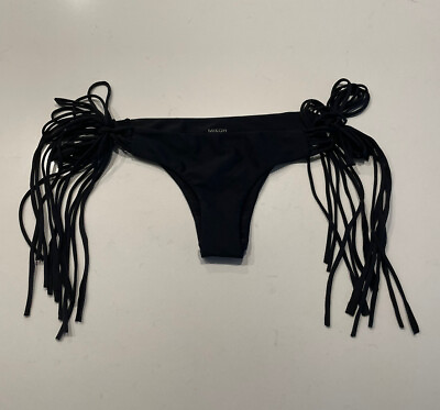 #ad Mikoh Size XS Black Fringe Tie Side Bikini Bottom Sexy Swim Boho Festival Resort $26.99