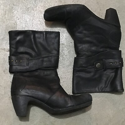 #ad Black Mid Calf Leather Boots Booties Shoes Women#x27;s Size 6.5 $29.30