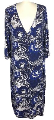 #ad East Wrap Dress UK 14 Women’s Ladies 3 4 Sleeve Blue amp; White Party Evening GBP 12.96