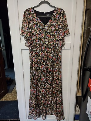 #ad MSK Flutter Sleeve Split Hem Floral Maxi Dress XL Petite New With Tags $40.00