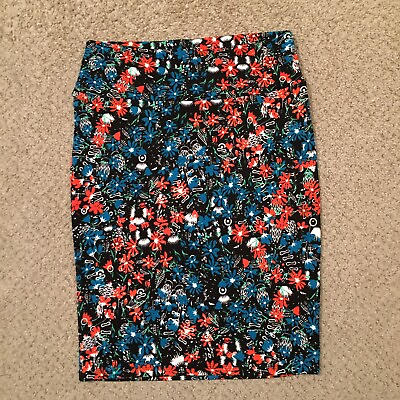#ad LuLaRoe Cassie Skirt Medium Knee Length Unlined Pull On Blue Orange Floral $15.90