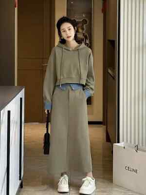 #ad #ad 2 Piece Set Skirt and Top Autumn Fashion Hooded Sweatshirt Casual Skirt Sets $66.14