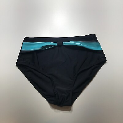 #ad NEW Black w Striped Blue High Waisted Swimsuit Bottom Womens Size Medium $12.99