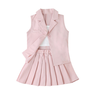 #ad Girl 3PCS Cute Suit Vest Coat Shirt Pleated Skirt Set Lapel Elastic Waist Suit $23.36