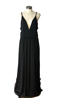 #ad Pretty Little Thing Black Maxi Dress Size 16 Party NWT Slit Plus $14.44
