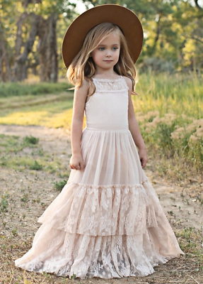 #ad Princess Girls Lace Chiffon Long Dresses Baby Kids Flower Wedding Birthday Party $48.62