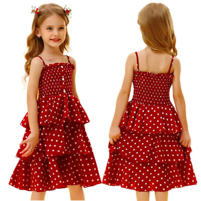 #ad Summer Girl Sleeveless Polka Dots Dress For Beach A Line Cloth Birthday Princess $41.81