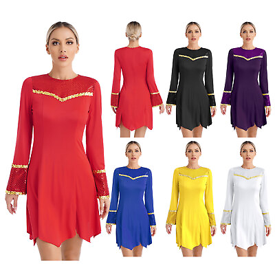 #ad Womens Dancewear Festival Dance Dress Solid Color Performance Costume Shiny $19.26