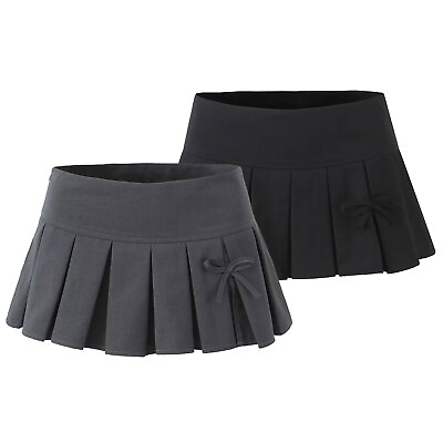 #ad Womens Mini Skirt Lingerie Schoolgirl Cosplay Pleated High Waist Bowknot Sexy $27.25