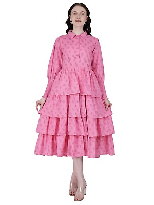 #ad Pink Floral Dress Women Printed Long Sleeve Cotton New Summer Frock dress Shirts $62.00