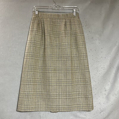 #ad Vintage Skirt Womens Small Gray Check Pockets Midi Slit Classic Preppy Retro 90s $29.97