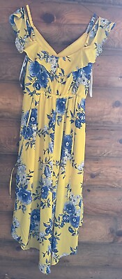 #ad BCX Sz Small Maxi Dress New With Tags Yellow With Blue Flowers $20.00