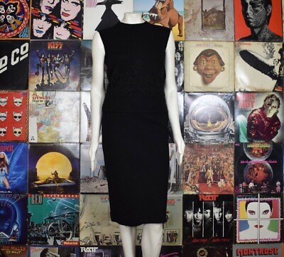 #ad Vintage 60s St Andrews 100% Zephyr Wool Black 2 Piece Skirt Set Beaded 10 $41.92