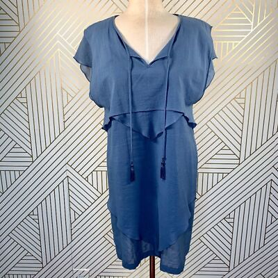 #ad #ad See by Chloe Blue Tiered Tassel Boho Dress Short Sleeve V neck Layered Size 4 $103.99