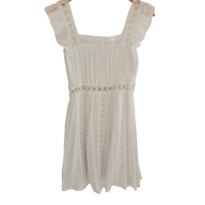 #ad Boho Lace Smocked Crochet Cotton Mini White Dress sz Small by Entro A Line Bride $30.00