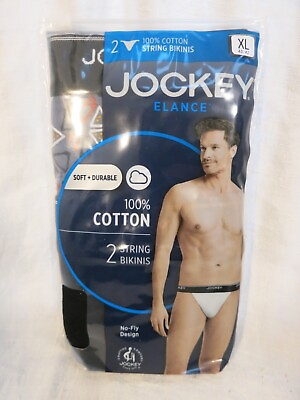 #ad #ad 2 Pair Men#x27;s Jockey XL 40 42 100% Cotton String Bikini Elance No Fly Tag $16.79