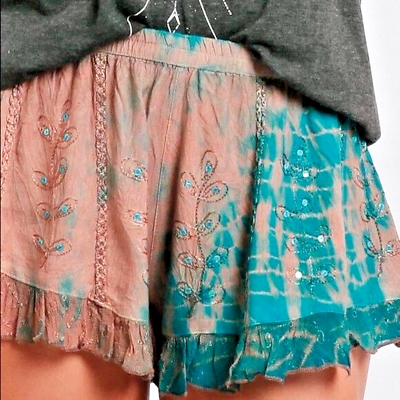 #ad Anthropologie Raga Tie Dye Viscose Embroidered Lace Boho Short Shorts Size M $34.95