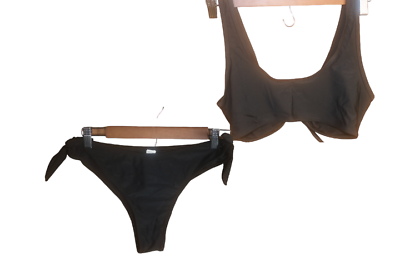 #ad #ad Bikini Solid Black 2 Piece Knot Front Women Teens Swimsuit Size M $12.90