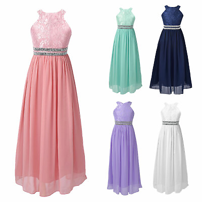 #ad Kids Flower Girl Dress Wedding Bridesmaid Party Maxi Gown Chiffon Floral Dresses $20.78