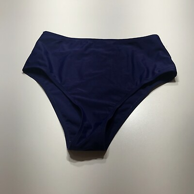 #ad NEW Swimwear Bikini Bottoms Solid Blue High Waisted Stretch Womens Size Medium $12.99