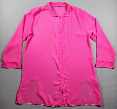 #ad Swimsuit Cover Up Button Down V Neck Shirt Long Sleeve Beachwear Womens Size Med $11.92