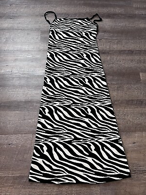#ad Zara Womens Cocktail Dress Black and White Animal Print Zebra Fitted Small O6 $37.00