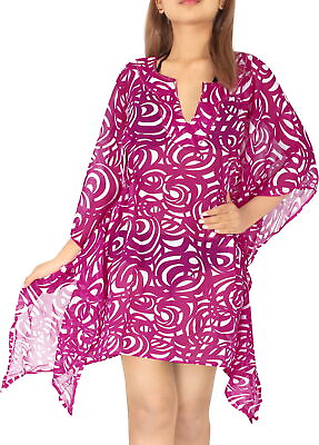 LA LEELA Women#x27;s Beach Kaftan Bikini Cover Up for Swimwear US 8 14 Purple V246 $16.19